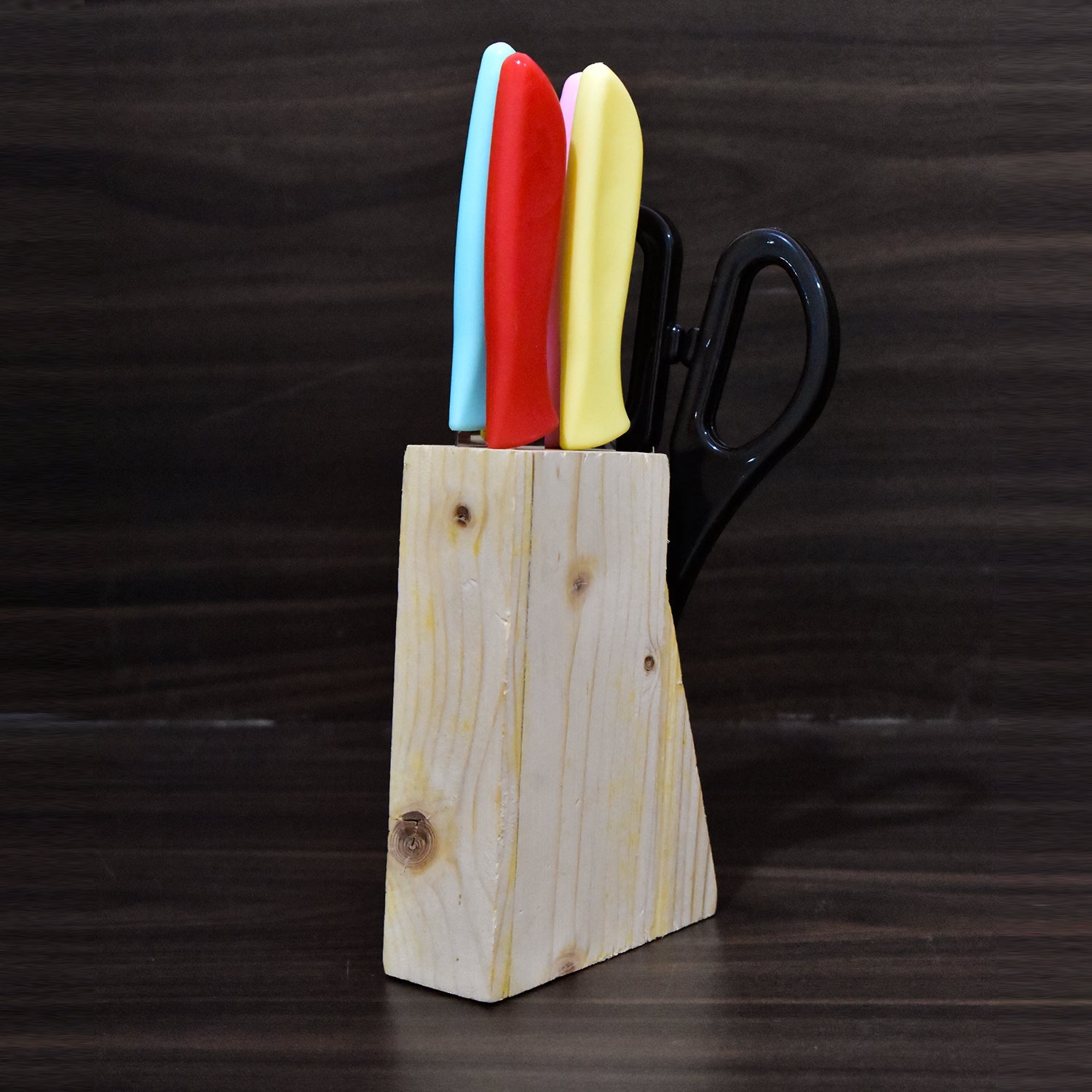2799 Stainless Steel Kitchen 5-Pcs Knife Set with Wooden Stand for Vegetable & Meat Cutting Scissor (Knife Set) DeoDap 2799 Stainless Steel Kitchen 5-Pcs Knife Set with Wooden Stand for Vegetable & Meat Cutting Scissor (Knife Set) DeoDap